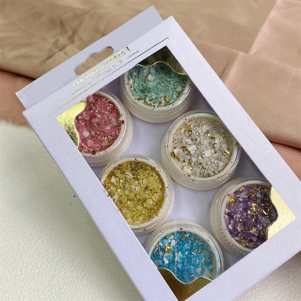 1set Nail Art Mineral Mica Sheet Gold Foil Glitter Powder Tin Foil Paper Nail Gold Foil Fragments Art Creation Decoration 6pcs Vue 1set-6pcs