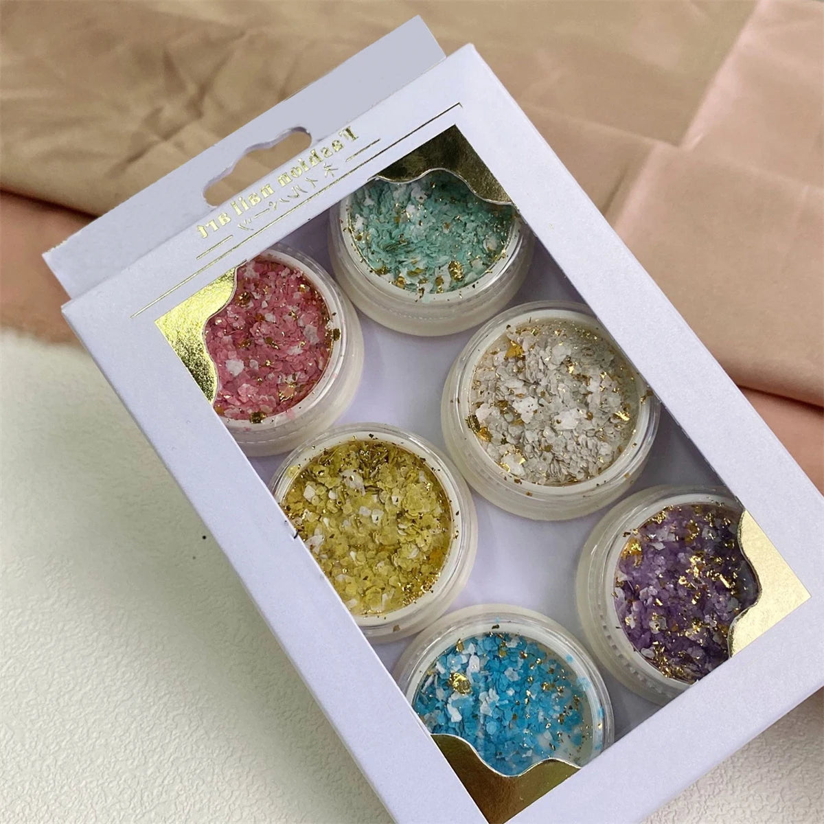 1set Nail Art Mineral Mica Sheet Gold Foil Glitter Powder Tin Foil Paper Nail Gold Foil Fragments Art Creation Decoration 6pcs Vue 1set-6pcs