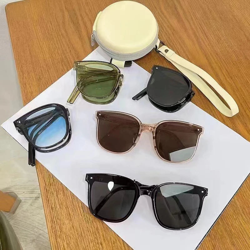 Outdoor UV400 Unisex Portable Collapsible Glasses Fashionable Women Folding Sunglasses Summer Wild Colorful Square Eyewear Vue