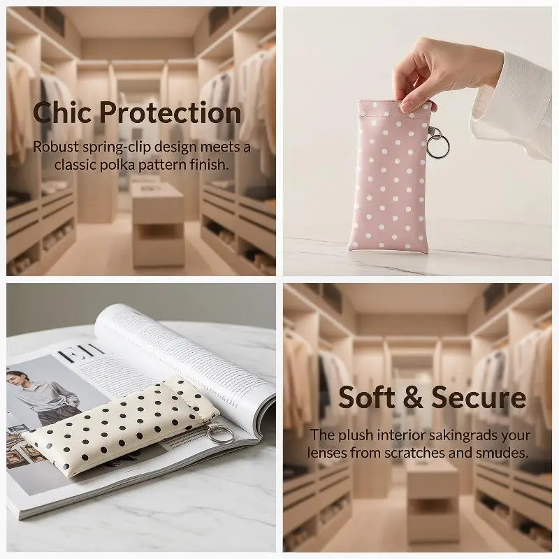 1pcs Polka Dot Eyeglass Pouch With Keychain Portable -Resistant Soft Glasses Case Storage Bag For Women Daily Use Travel Vue