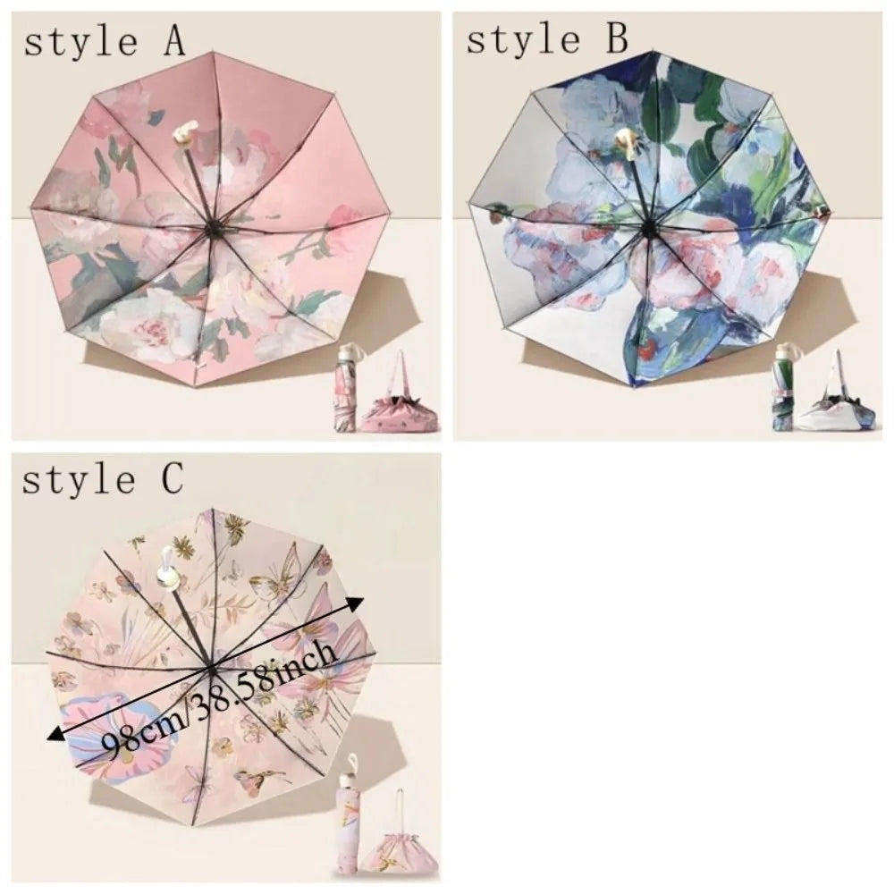 UV Protection Double-layered Sun Umbrella Floral Print Sun Protection Reverse Sun Umbrella Foldable with Storage Bag Vue