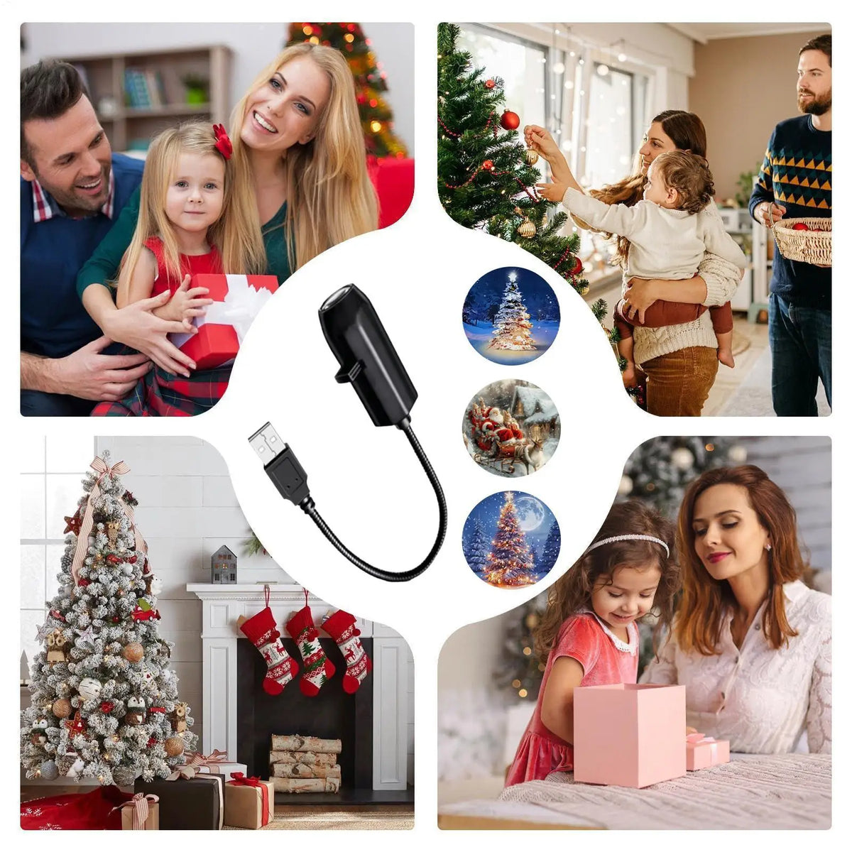 USB Christmas Projector Lights 3 Patterns LED Snowflakes Home Decor Christmas Party Decorations Holiday Ornaments for Yard Room Vue