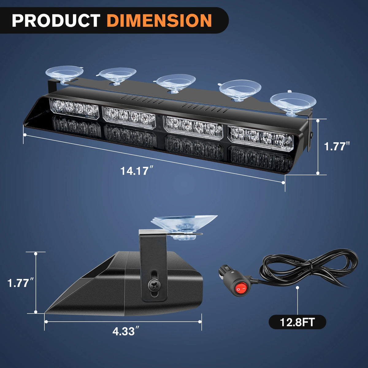 Nilight 32LED Emergency Dash Strobe Lights with Controller Suction Cups Warning Hazard Windshield Deck Split Light Bar for Truck Vue