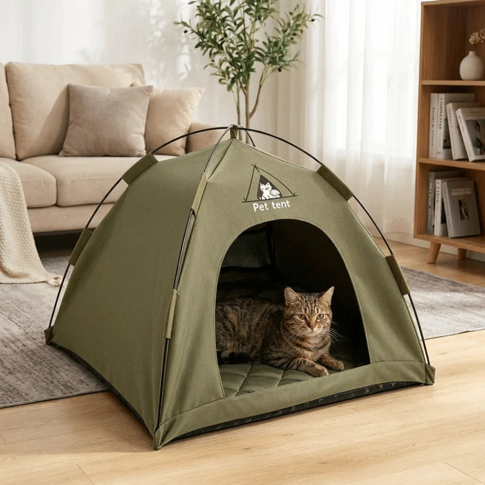 Pet Supplies Breathable Pet Tent House Portable Comfortable Folding Cat House with Double-sided Mat Feral Cat Shelter Travel Vue