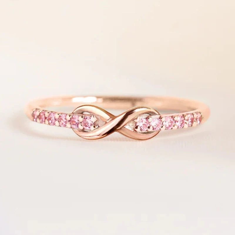 Huitan Infinity Ring Women Pink Cubic Zirconia Wedding Band Fashion Ring Vue Q338 10