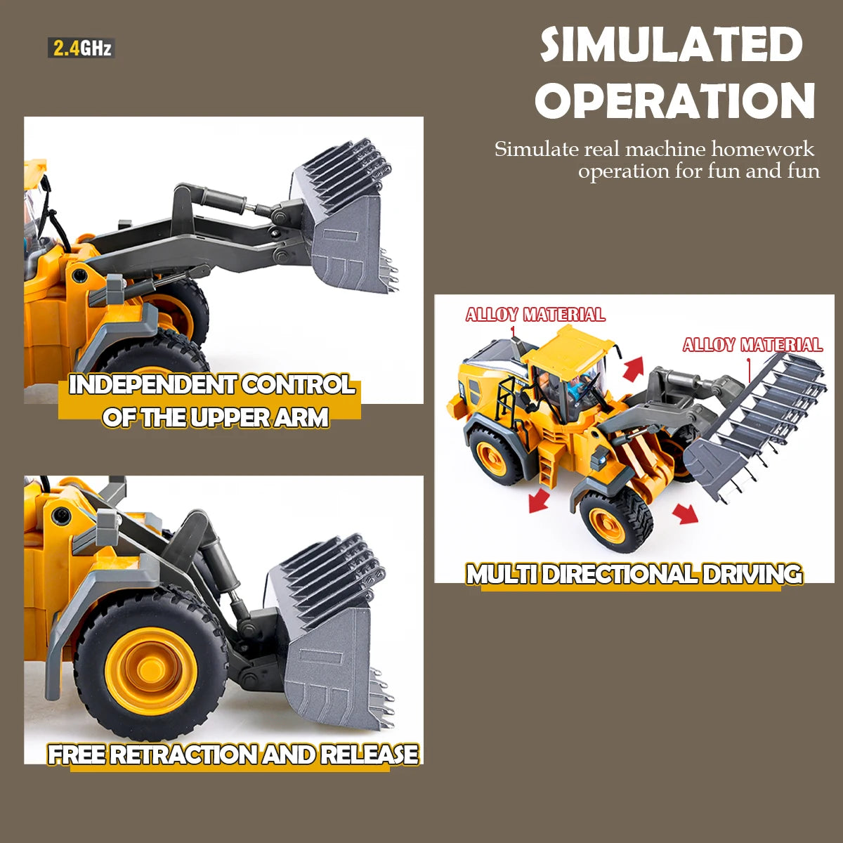 2.4G Remote Controlled Bulldozer Nine Channel Loading Vehicle Simulation Excavation Engineering Gifts for 6+ Children Vue