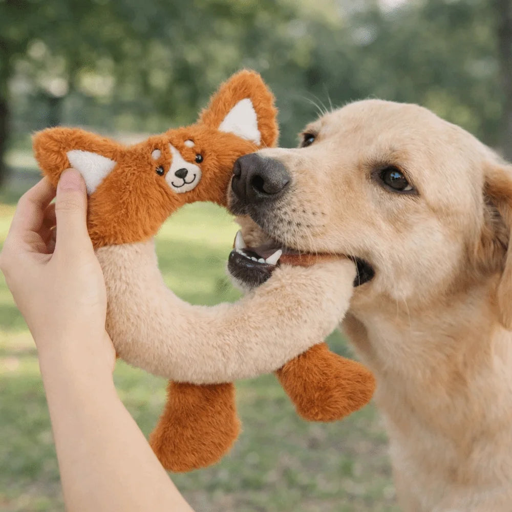 Bite Resistant Dog Squeaking Toy Animals Pattern Cartoon Plush Dog Toys Doughnut Shaped Crinkle Puppy Toys Stress Relieving Vue