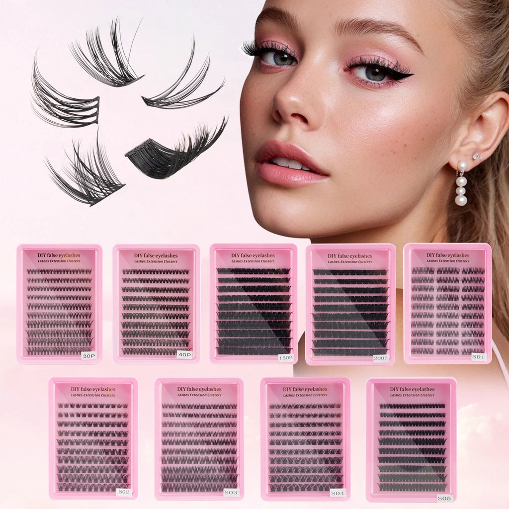 3/10 Row Cluster Lashes 60-120-200pcs 30D 7-14mm Mixed Lengths Ultra-Nature Look Thin Ultra-Soft Light Reusable For Beginners Vue