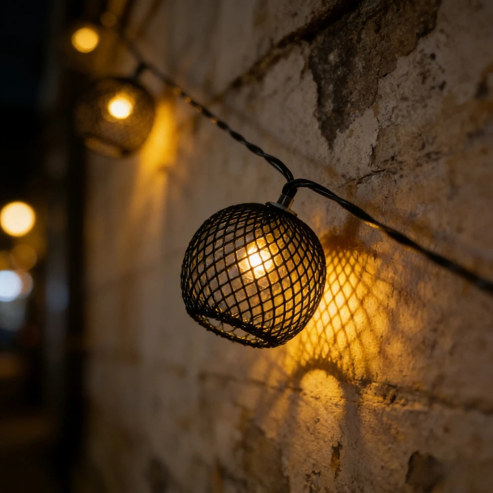 1PC 5M10LED/8M20LED Solar Powered Metal Mesh Globe String Lights Waterproof LED Outdoor Patio Garden Backyard Bistro Decor Vue