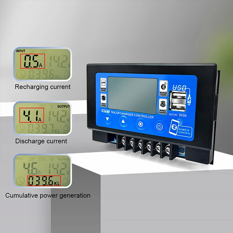 12V/24V LCD Digital Display 30A 60A Bluetooth WiFi Solar Charge Controller Embedded Snap-on Energy Storage MPPT Solar Controller Vue