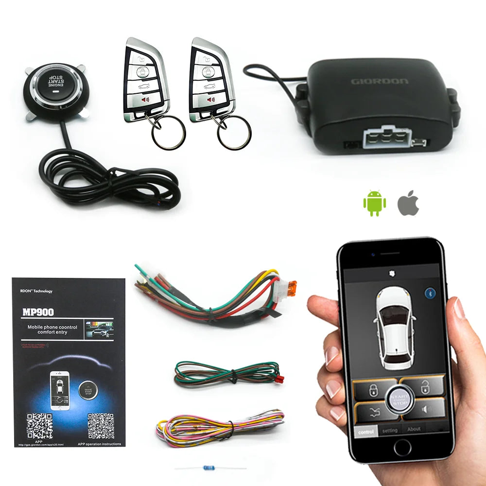 NEW Universal Car SmartPhone Control PKE Car Alarm System Passive Auto Central Locking Car Door Keyless Push Remote Button G6228 Vue