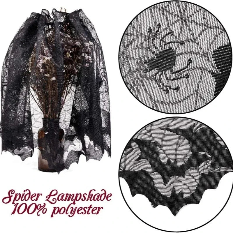 1-5pcs Halloween Black Lace Table Cloth for Family Dinner Party Ghost Decor Floral Skeleton for Fireplace Shelf Table Cover Vue