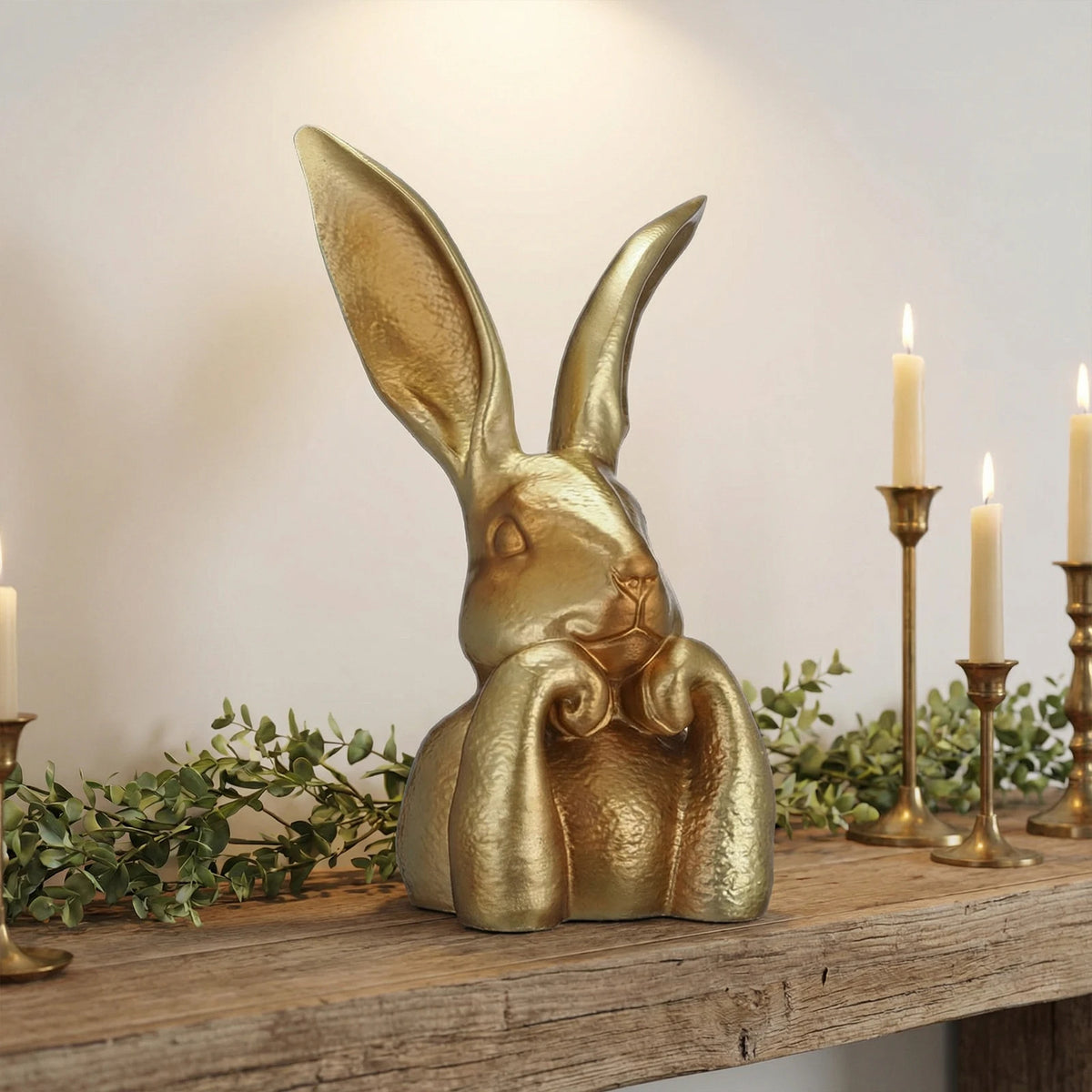 Easter Gold Resin Bunny Figurine – 8.66" Spring Table Centerpiece Decorative Figurine Vue