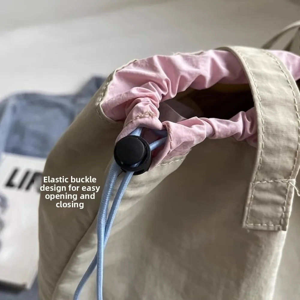 Large Capacity Tote Bag Canvas Lightweight Shoulder Drawstring Women