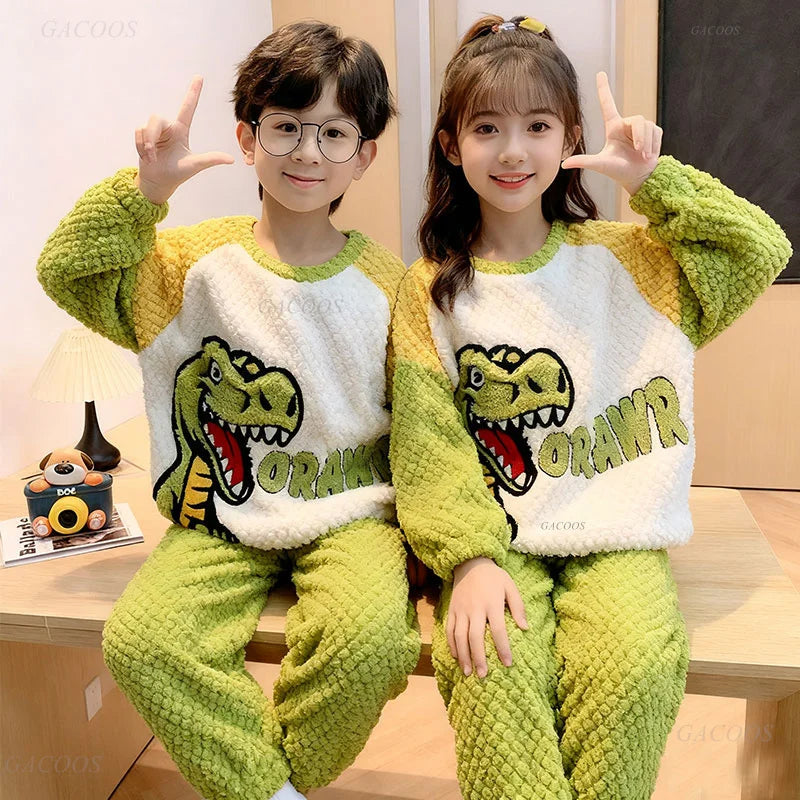 Winter Capybara Kids Boys Pajamas Sets Pyjamas Girls Sleepwear Flannel Fleece Teenage Clothes Children Home Clothes Loungewear Vue