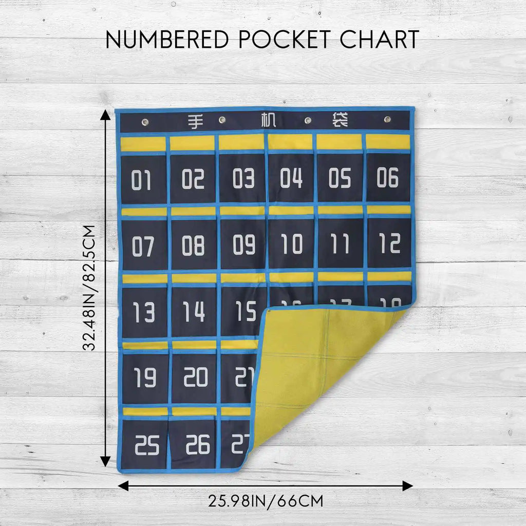 ABKW-30 Numbered Pockets Chart Cell Phone Hanging Organizer Hanging Storage Bag For Classroom Calculator Mobile Phone Holders Vue