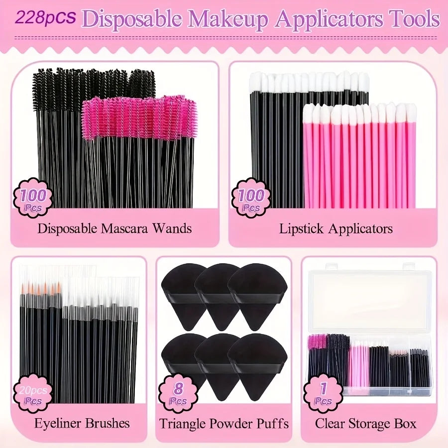 229PCS Makeup Brush Set - 100 Lash & 100 Lip Brushes with Storage Case, All-in-One Kit for Beginners/Pros (Salon & Home Use) Vue