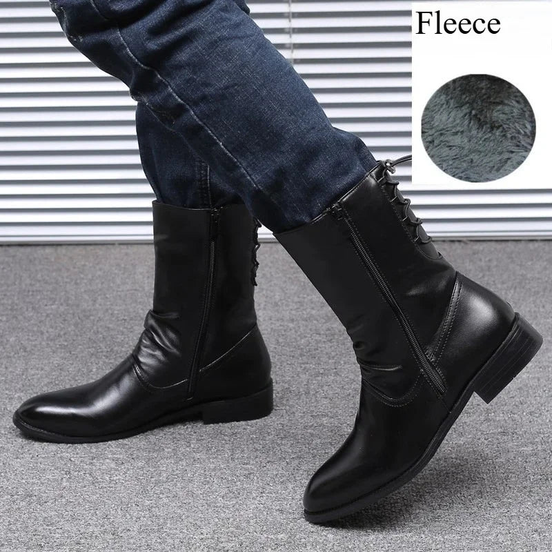 Men's High Top Ankle Boots | Korean Fashion PU Leather Zip Men's Ankle Boots Vue