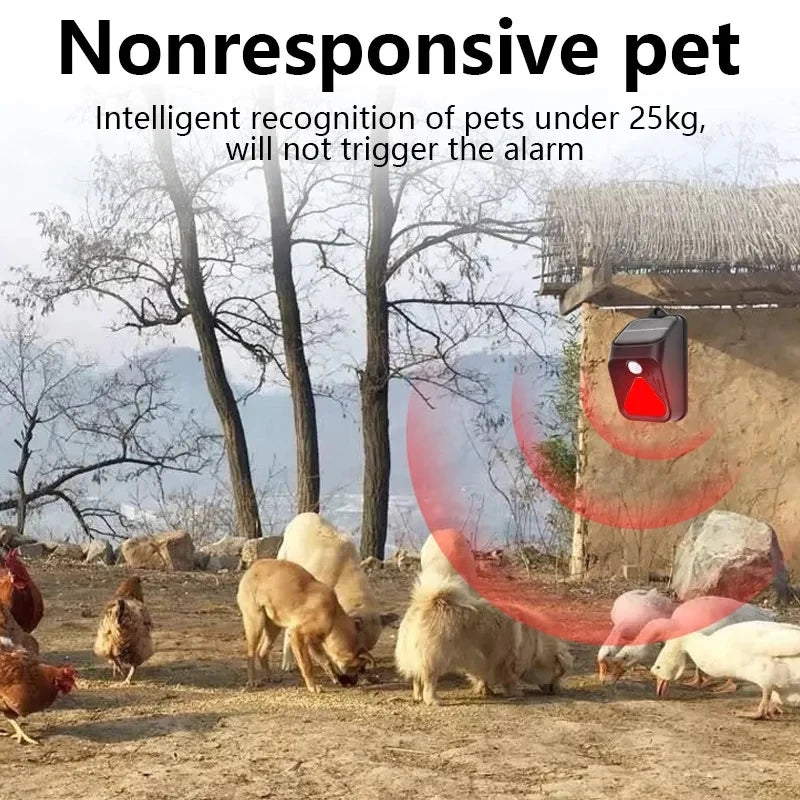 Solar Powered Waterproof Alarm Light Motion Sensor Detector Siren Strobe Alarm System Pet For Home Yard Outdoor Security Vue