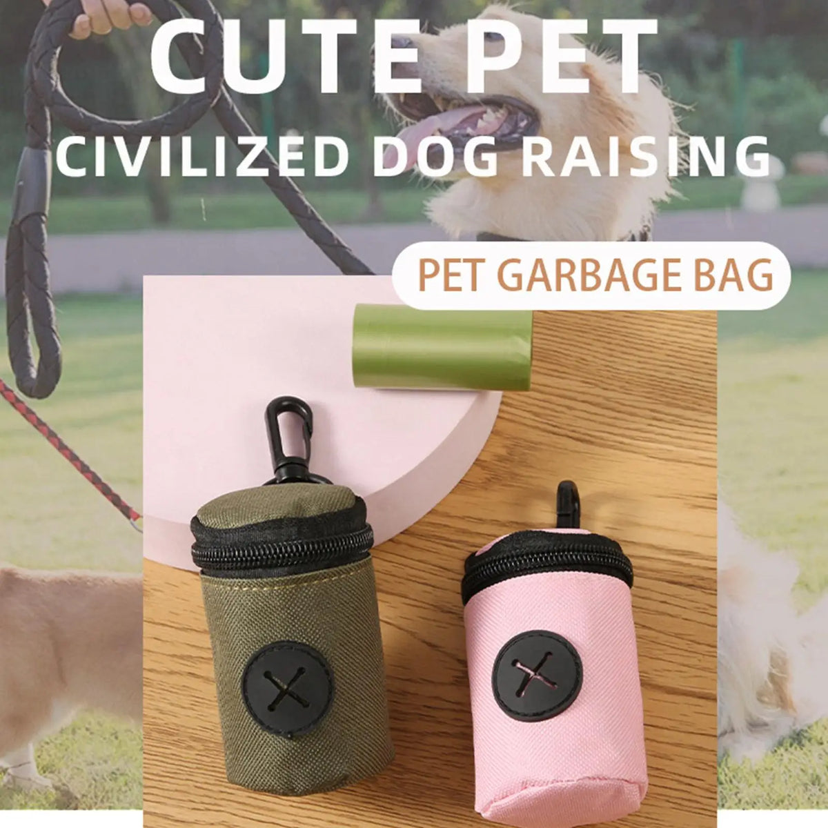 Dog Poop Bag Carrier with Clip Zipper Portable Waste Bag Holder for Small Medium Large Dogs Puppy Durable Keychain Loop Vue