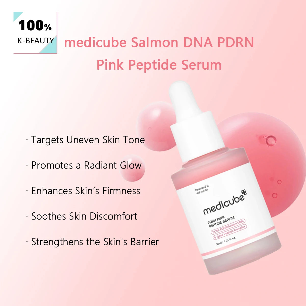 Medicube Salmon DNA PDRN Pink Peptide Serum,Serum Texture,Complex Repair Ingredients,Lifting & Firming,K-Beauty,Korean Makeup Vue