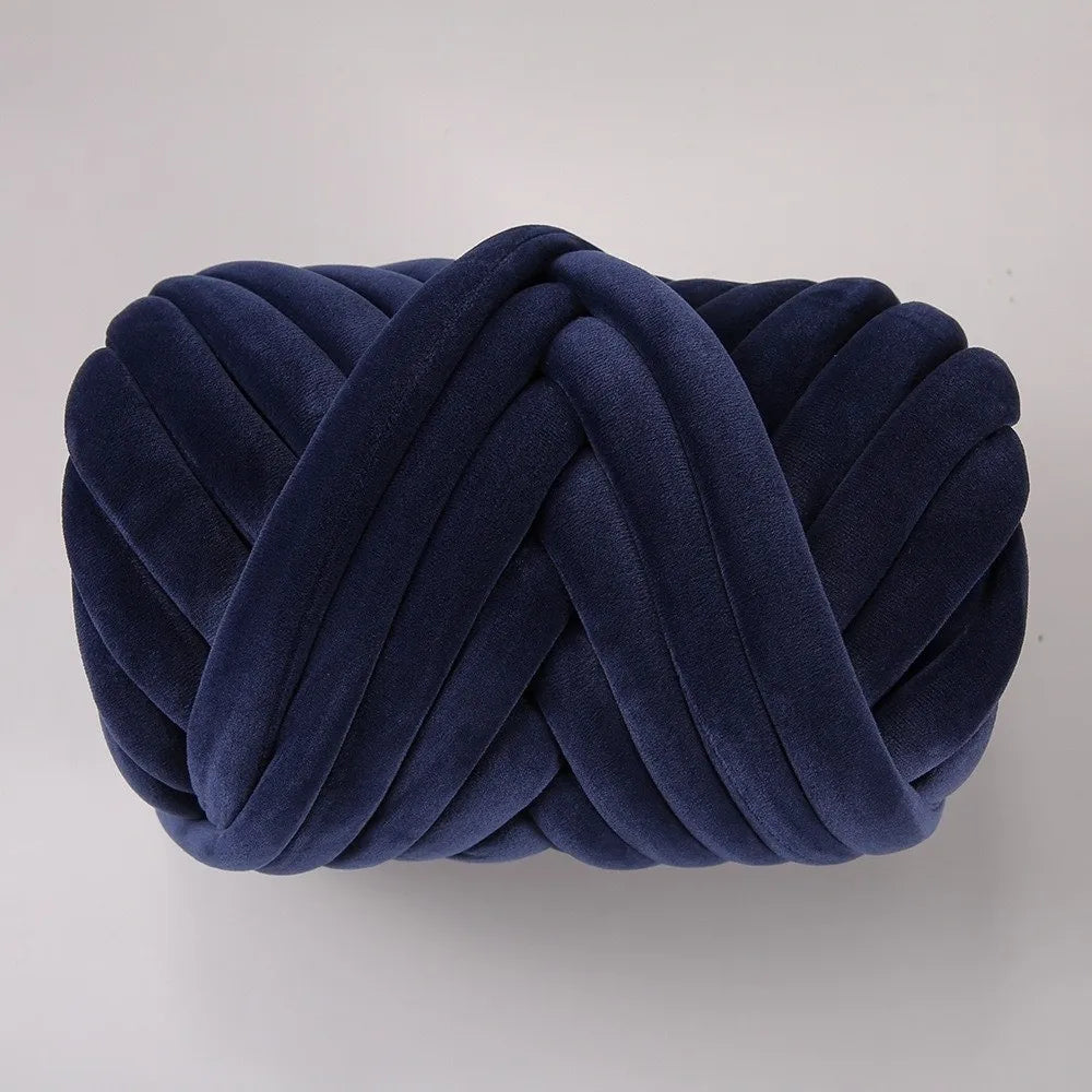 Bulky Diameter 3cm Thick Finger Loop Yarn Velvet 500g/Roll Chunky Yarn Hand Knitting Hand Woven Finger Circle Yarn Carpets Vue Dark Blue