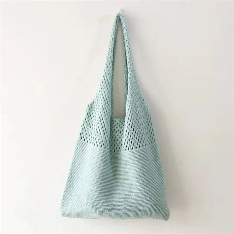 Vintage Hollow Woven Underarm Shoulder Bag Knitted Handbag Women Vue mint