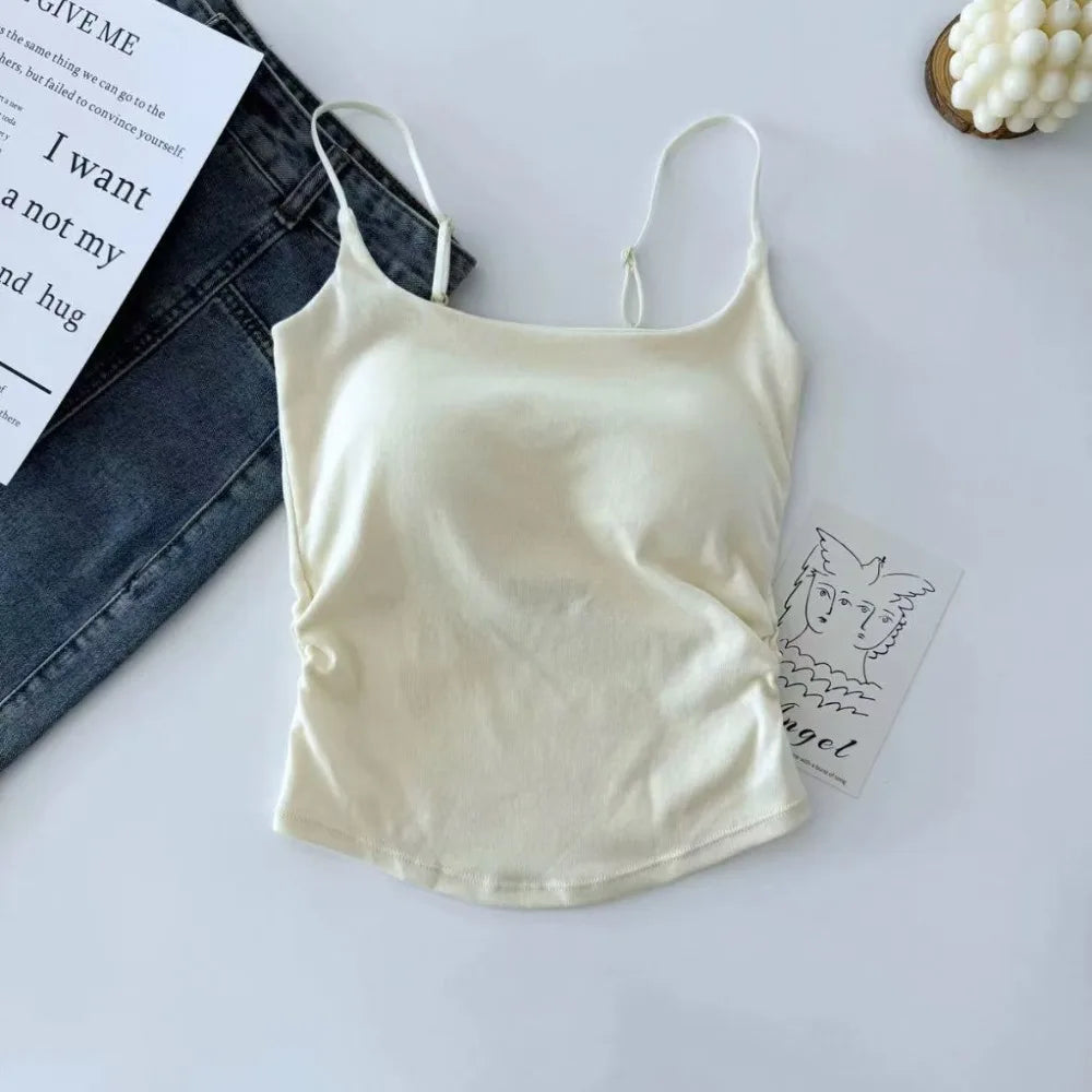 Sweet Sleeveless Suspender Vest Underwear Padded Cups Camisole Slim Vue Apricot One Size
