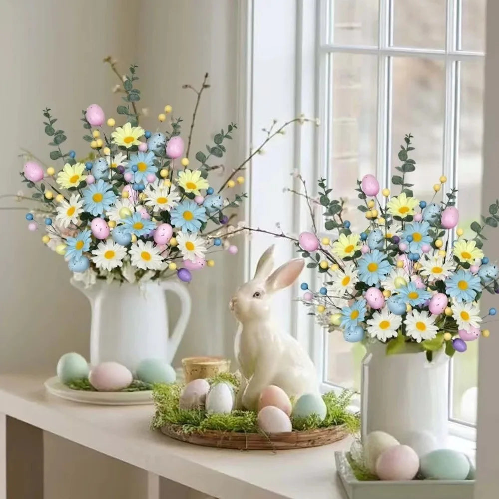 Realistic Easter Flower Bouquet Decorative DIY Artificial Berries Floral Colorful Simulated Eggs Bouquets Dining Table Vue