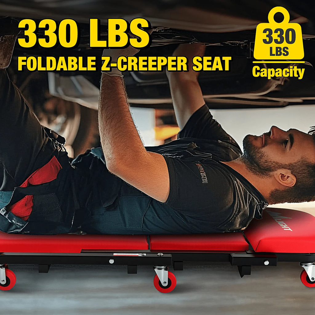 Nilight 40" Z Creeper - 2-In-1 Folding Rolling Mechanic Seat, 40 Inches Adjustable Lay-Down Or Sit Garage Chair, 330Lbs Capacity Vue