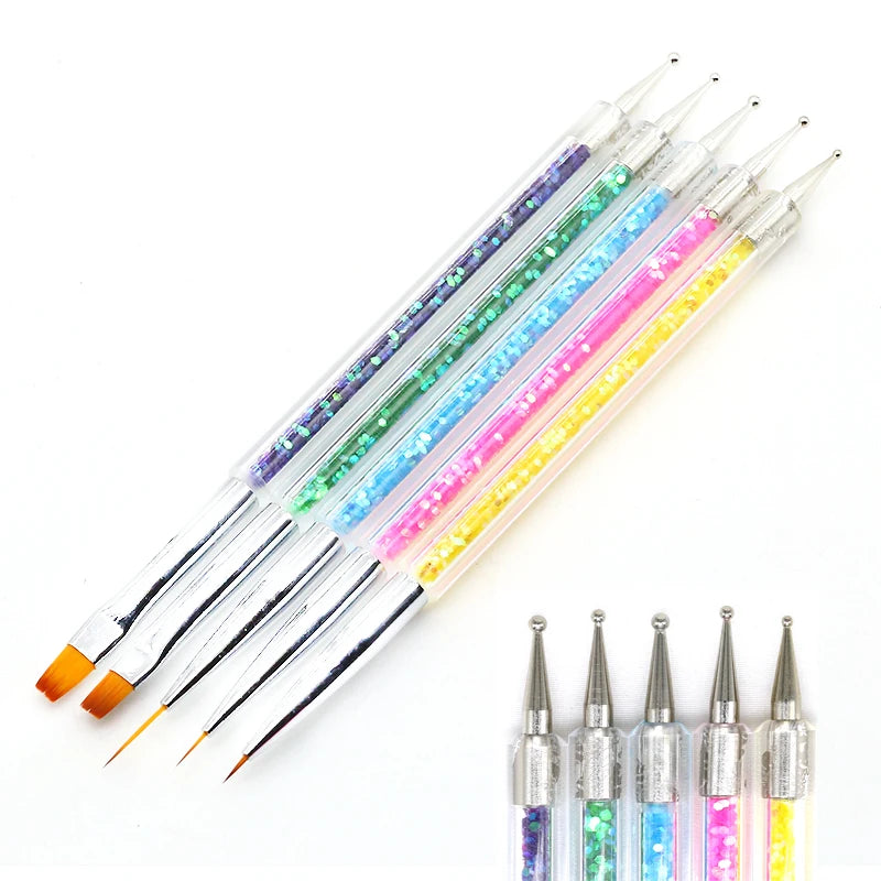 5/20Pcs Nail Art Brush Design Tip Painting Drawing Carving Dotting Pen FlatFan Liner Acrylic Gel UV Polish Manicure Tools Vue