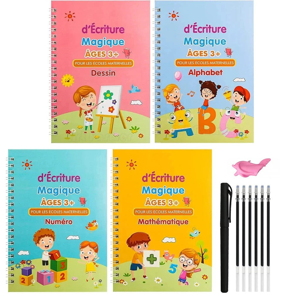 Reusable Magic Practice Copybook Kids French Auto Disappearing Ink Pen Calligraphy Handwriting Tracing Book for Children Student Vue