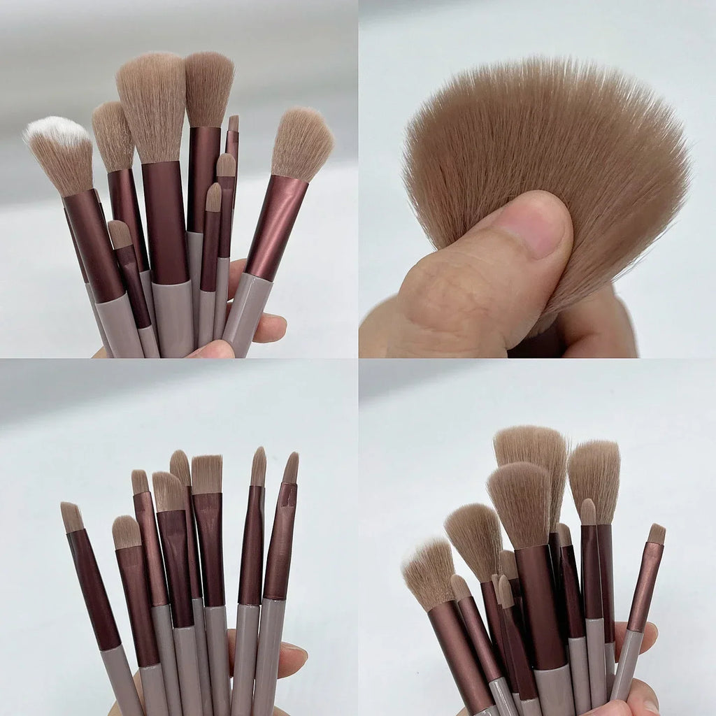 13 PCS Makeup Brushes Set Eye Shadow Foundation Women Cosmetic Brush Eyeshadow Blush Beauty Soft Make Up Tools Bag Vue