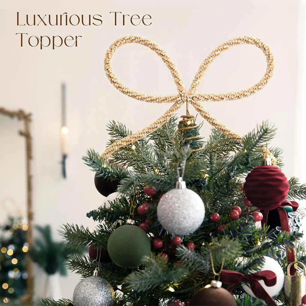 Christmas Rhinestone Bow Tree Topper – Gold & Silver Sparkle Christmas Tree Topper Vue