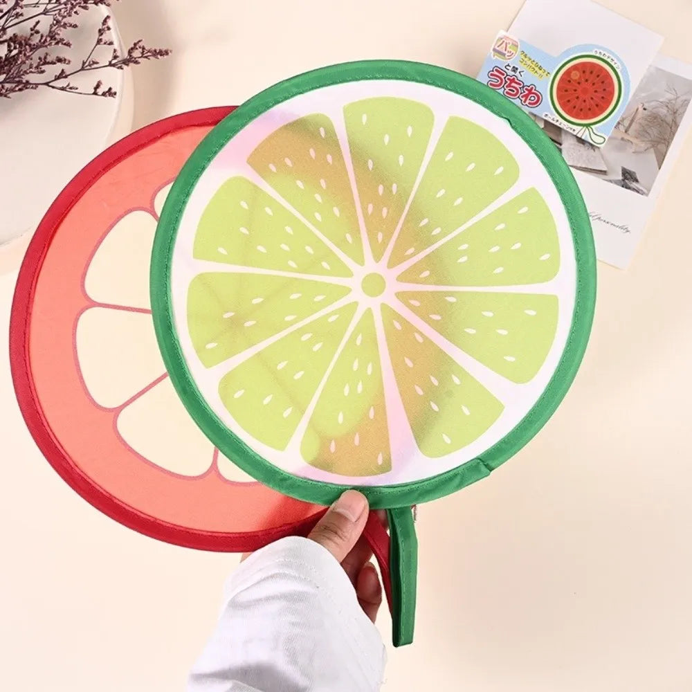 Portable Round Foldable Hand Fans Cartoon Fruit Handheld Folding Fan
