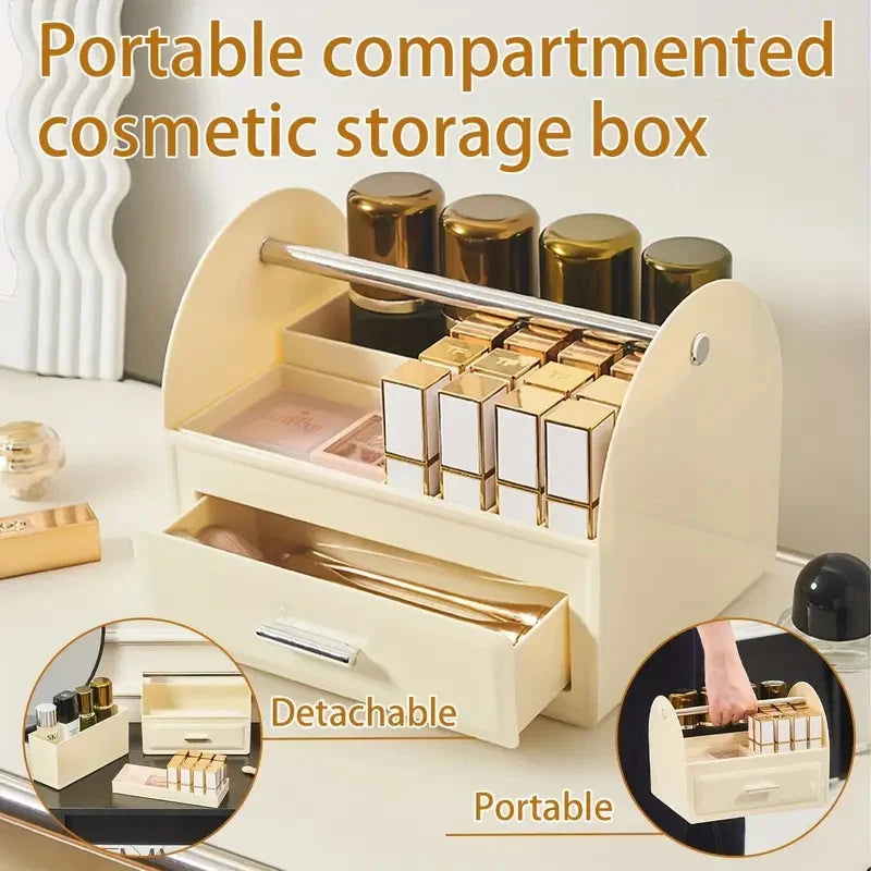 Large Capacity Desktop Cosmetic Organizer Multi-Functional Makeup Brushes Lipstick Storage with Detachable Partition and Handle Vue