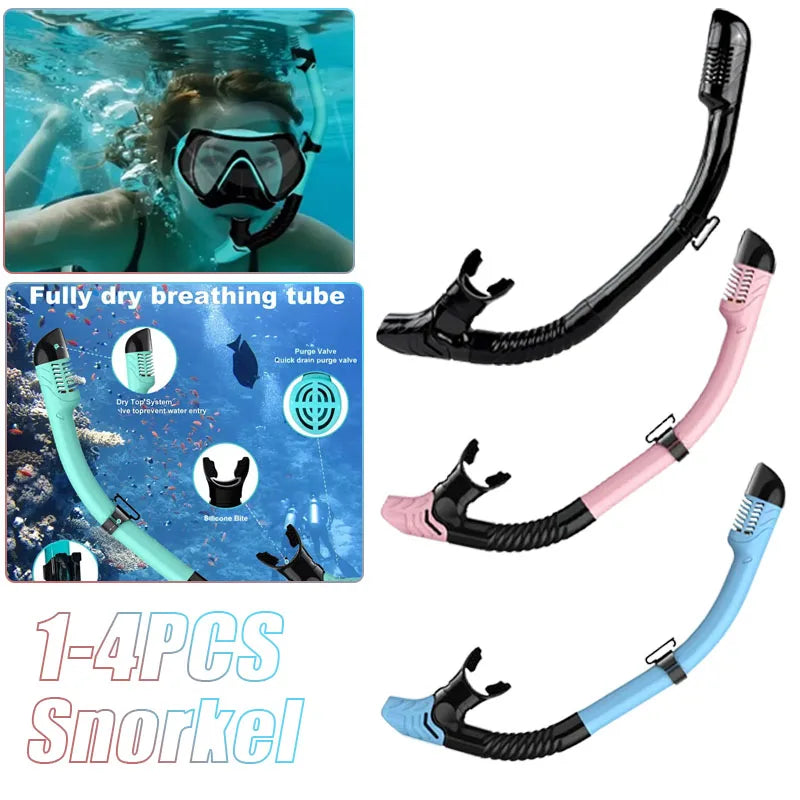 1-4PCS Full Dry Snorkel Mask Tube Set for Men Women Underwater Breathing Tube Dry Top System for Pool Beach Summer Sports Vue
