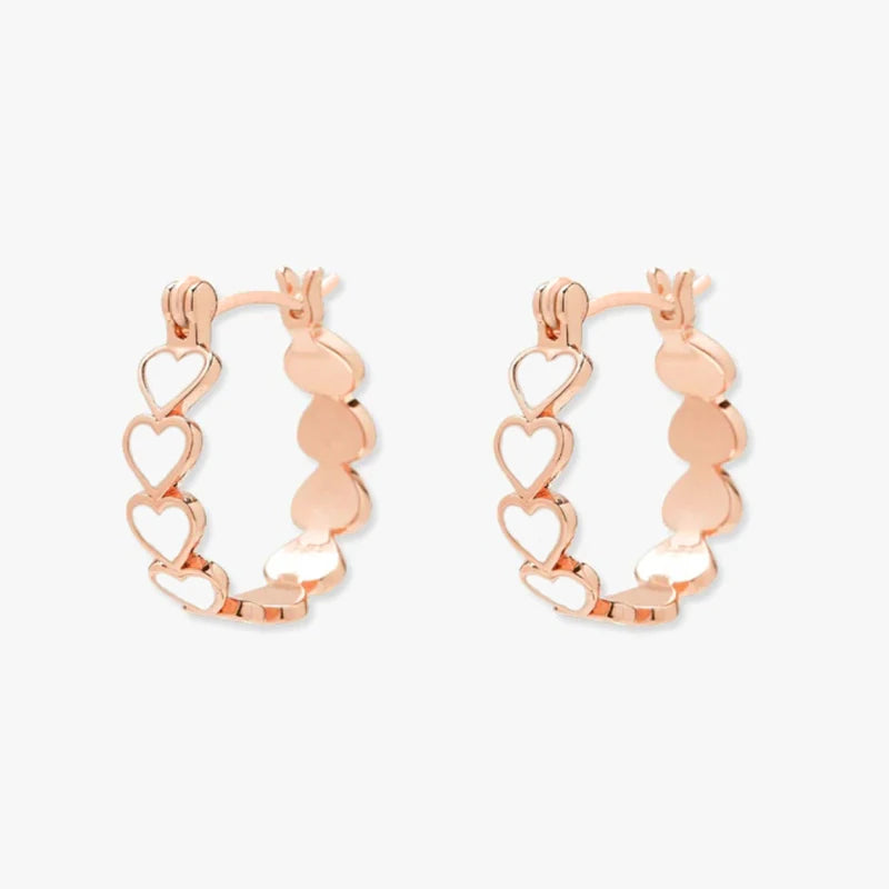 Huitan White Heart Enamel Hoop Earrings – Rose Gold Tone Hoop Earrings Vue