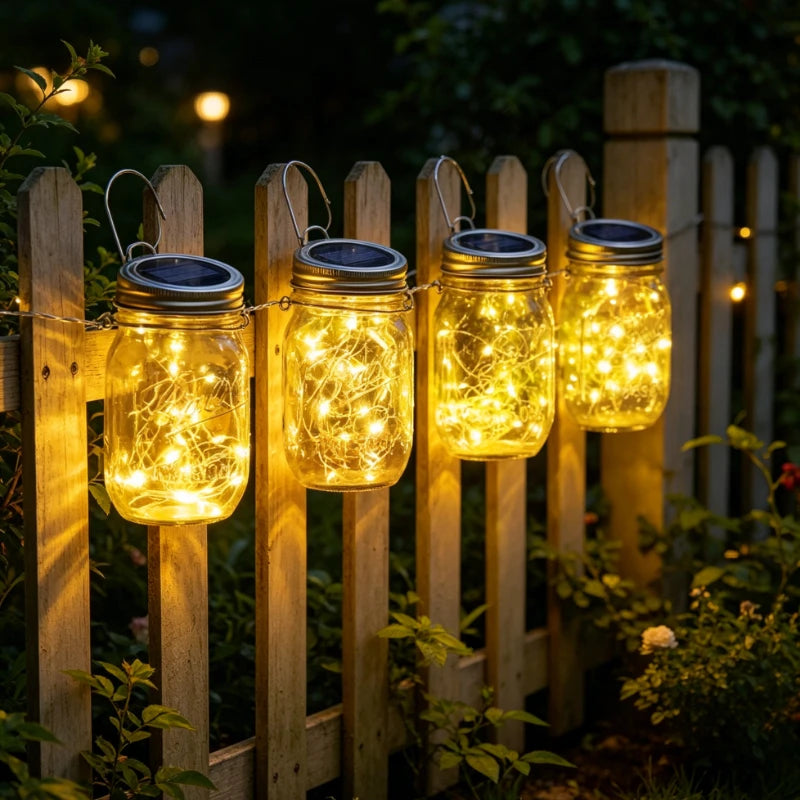 Solar Mason Jar Lid Light 20 Leds Fairy String Lights with Handles for Garden Hanging Lantern Patio Wedding Party (No Jar) Vue