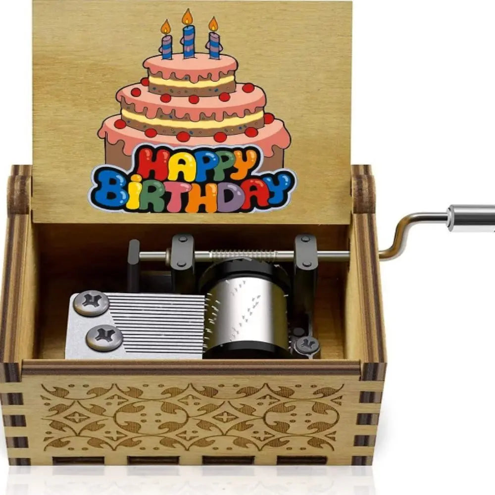 UV Painting Birthday Music Box Retro Laser Engraving Hand Crank Music Box Mechanical Spring Wooden Music Box Holiday Gifts Vue