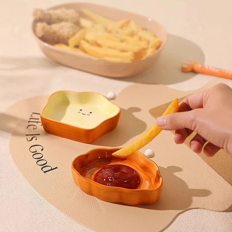 Home Creative Plate Ceramic Seasoning Plate Dipping Plate Ceramic Bread Plate Cute Croissant Pattern Dessert Plate Vue