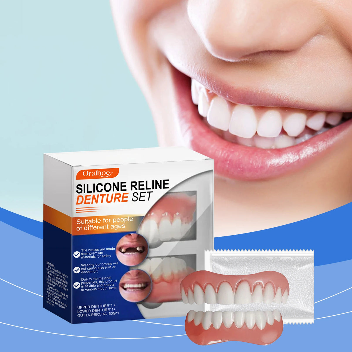 Silicone Denture Set Temporary Orthodontic Simulation Dental Braces Retainer Fake Tooth Straightener Alignment Oral Hygiene Care Vue