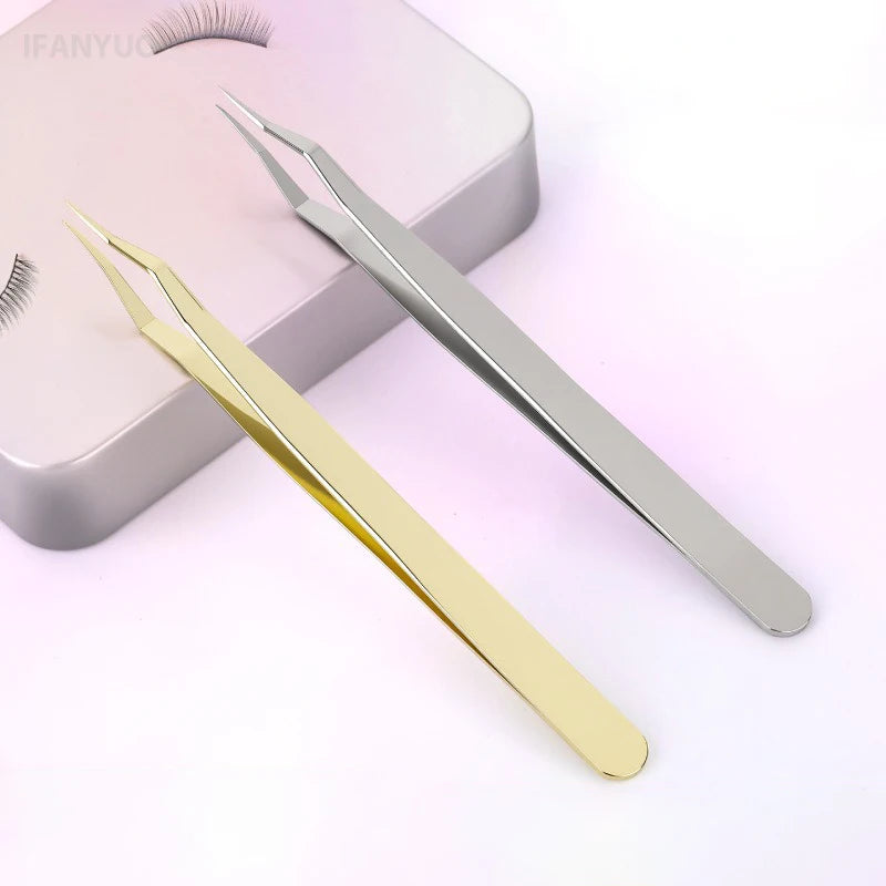 Square Curved Tip Tweezers Lash Extension Tweezers High Precision Silver Gold Stainless Steel Anti Slip Quick-Separator Tools Vue