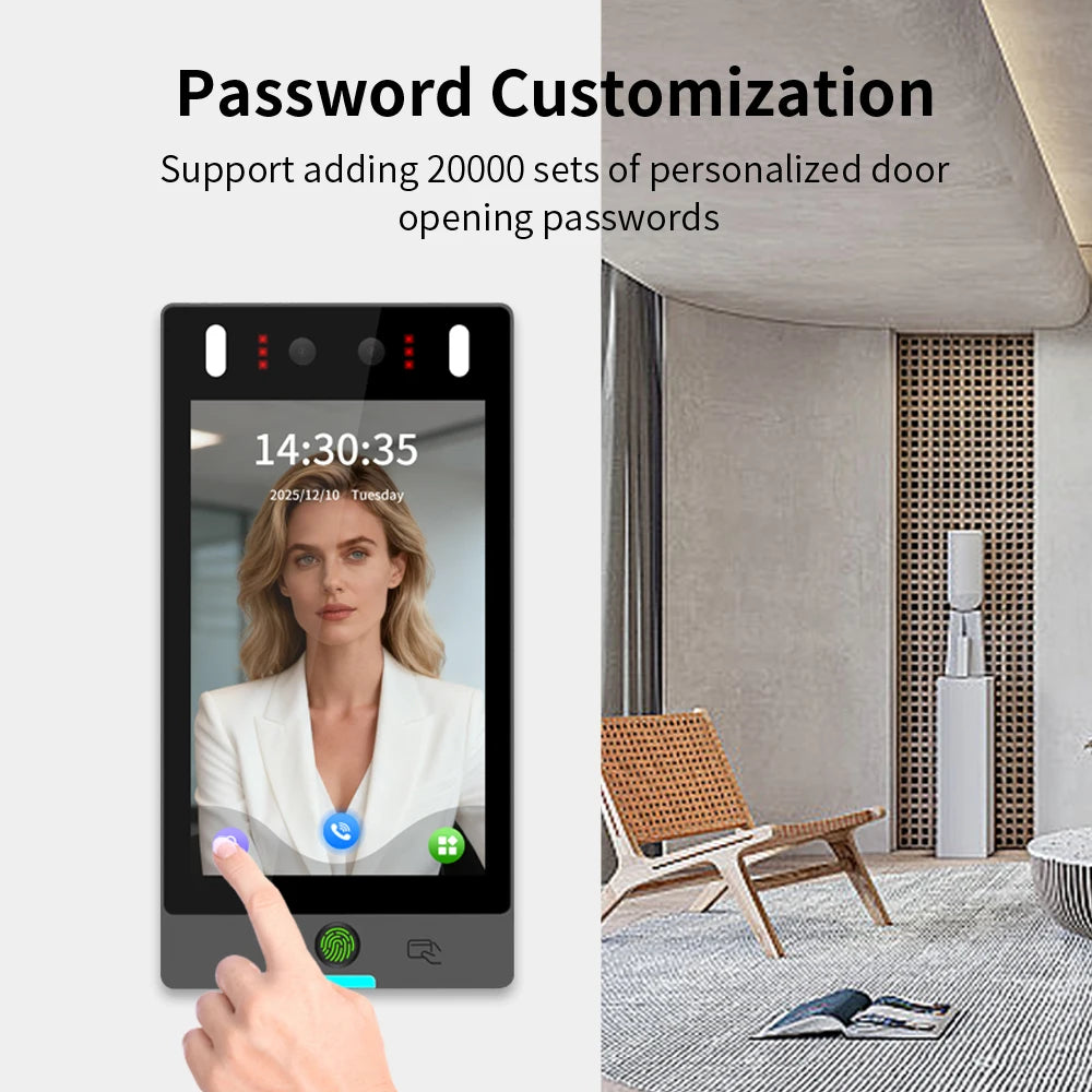 Asia Teco World Debut IP65 8inch 5000user TCP/IP WIFI Dynamic Face Recognition Access Control Attendance Machine Password+RFID Vue