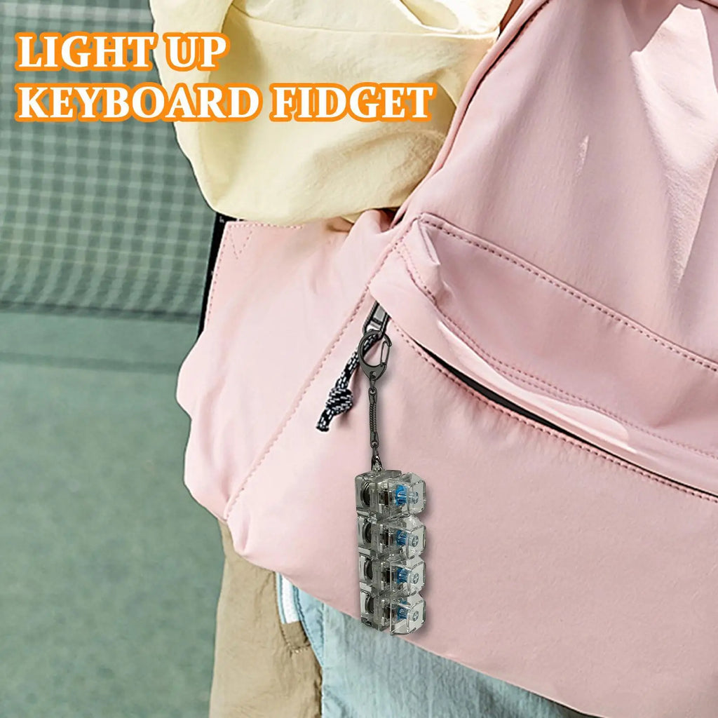 Funny LED D ecompression Keyboard Keychain Transparent 4 Keys Stress Relief Fidget Toy Button Keycap Keyrings Men Women Pendant Vue