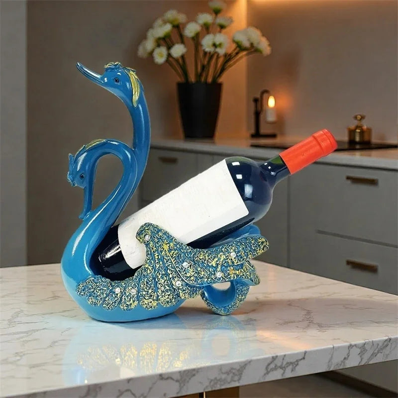 Couple Swan Resin Wine Holder Sculpture European Style Table Centerpiece For Living Room Entryway For Couples Anniversary Gift Vue