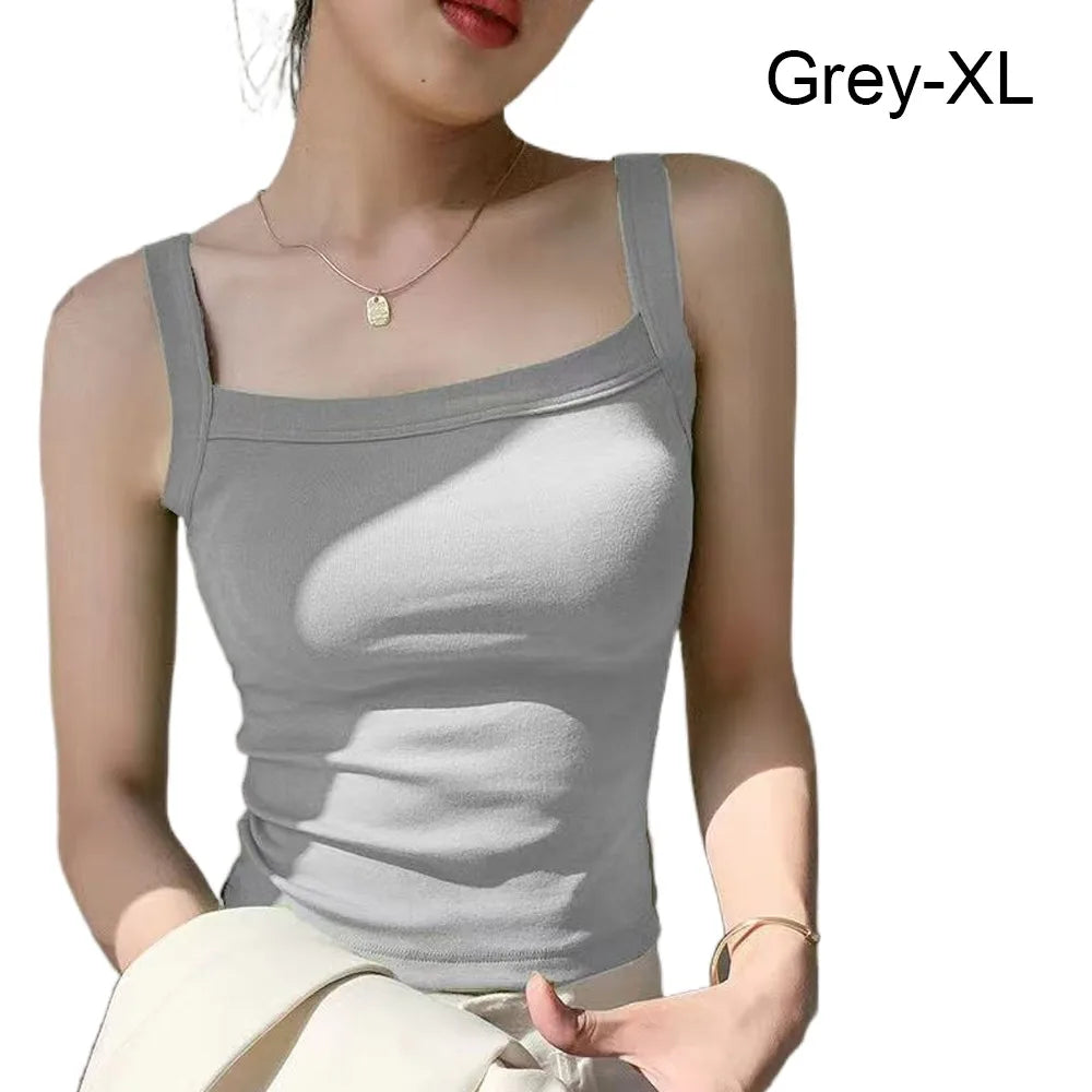 Casual Sleeveless Summer Tank Tops Underwear Slim Cami Shirt Vue One Size Grey-XL