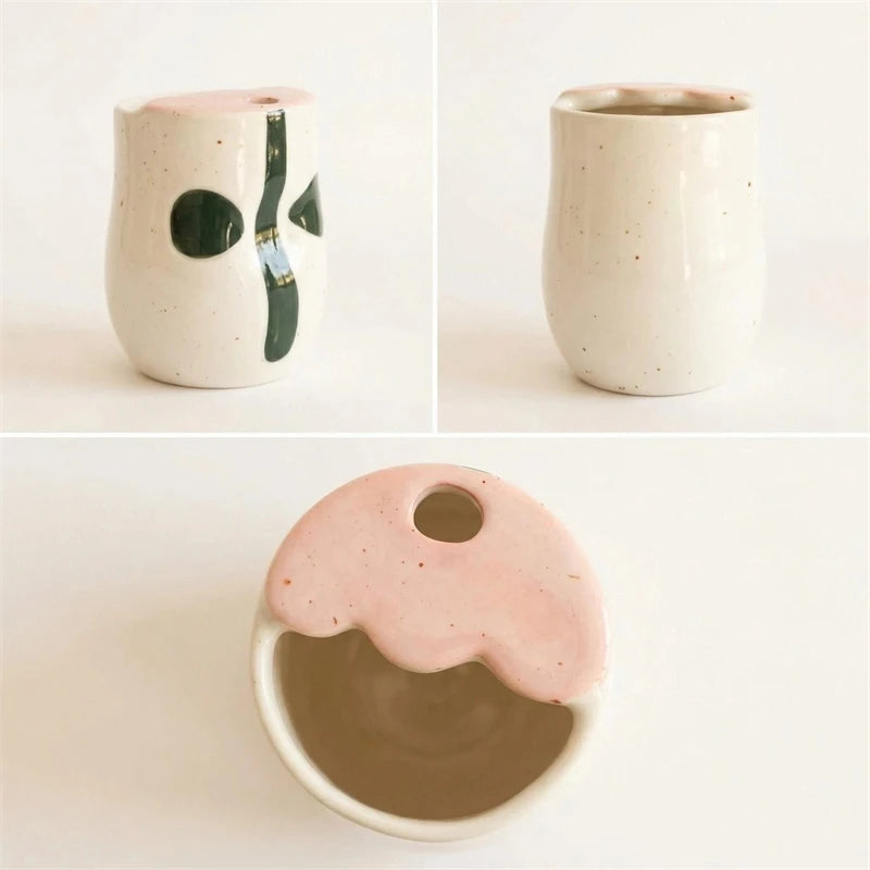 Hand Painted Ceramic Mug With Straw Floral Nordic Minimalist Cute Cup For Home Table Office Desk For Women Christmas Gift Vue