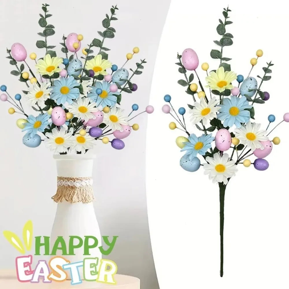 Realistic Easter Flower Bouquet Decorative DIY Artificial Berries Floral Colorful Simulated Eggs Bouquets Dining Table Vue