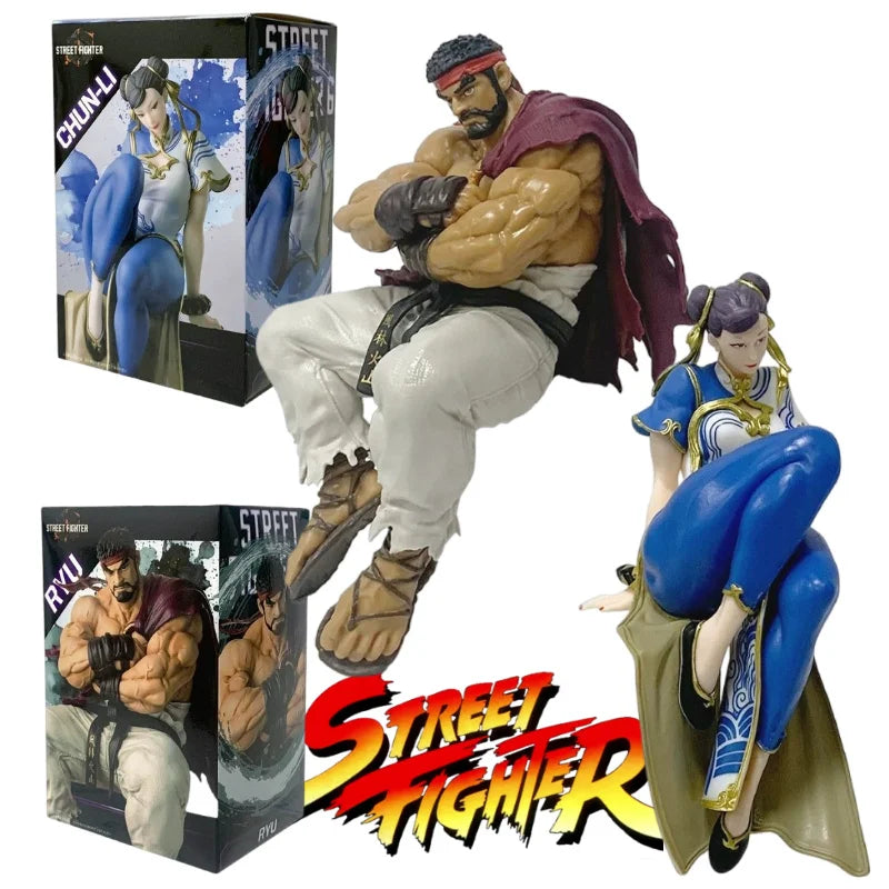 14cm Anime Game Street Fighter Figure Ryu Chun-Li Action Figure Sitting Posture Figurine Decor PVC Model Fans Collection Toys Vue